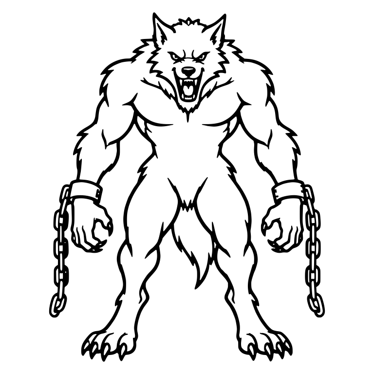 Roaring Werewolf Standing in Wrist Shackles with Chains — free fantasy-creature SVG cut file