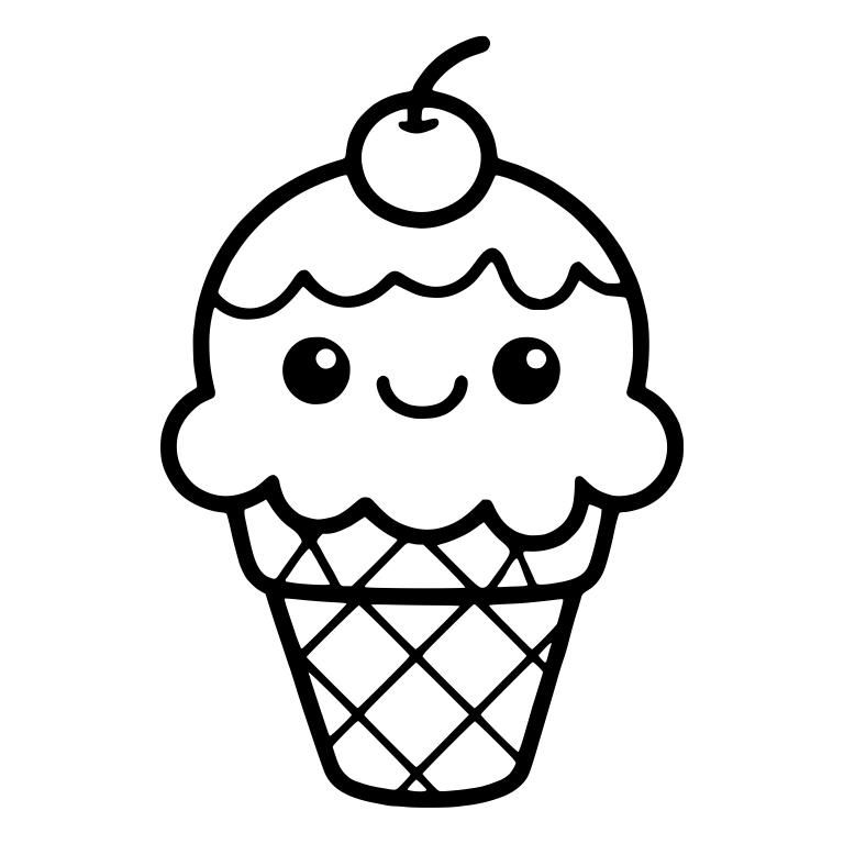 Kawaii Ice Cream Cone With Cherry And Drippy Topping — free food SVG cut file