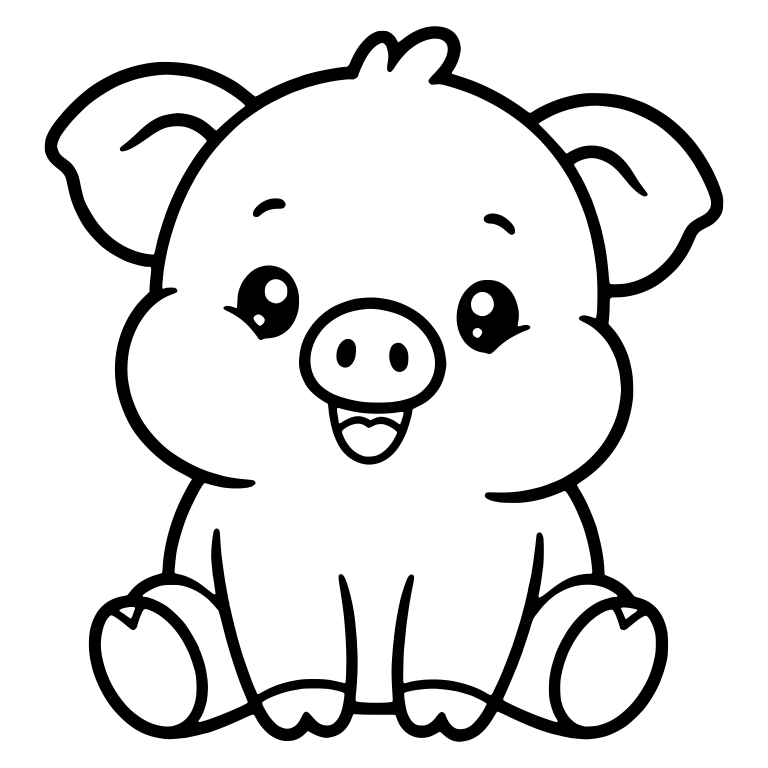 Chubby Cheeked Sitting Piglet with Big Ears — free animal SVG cut file