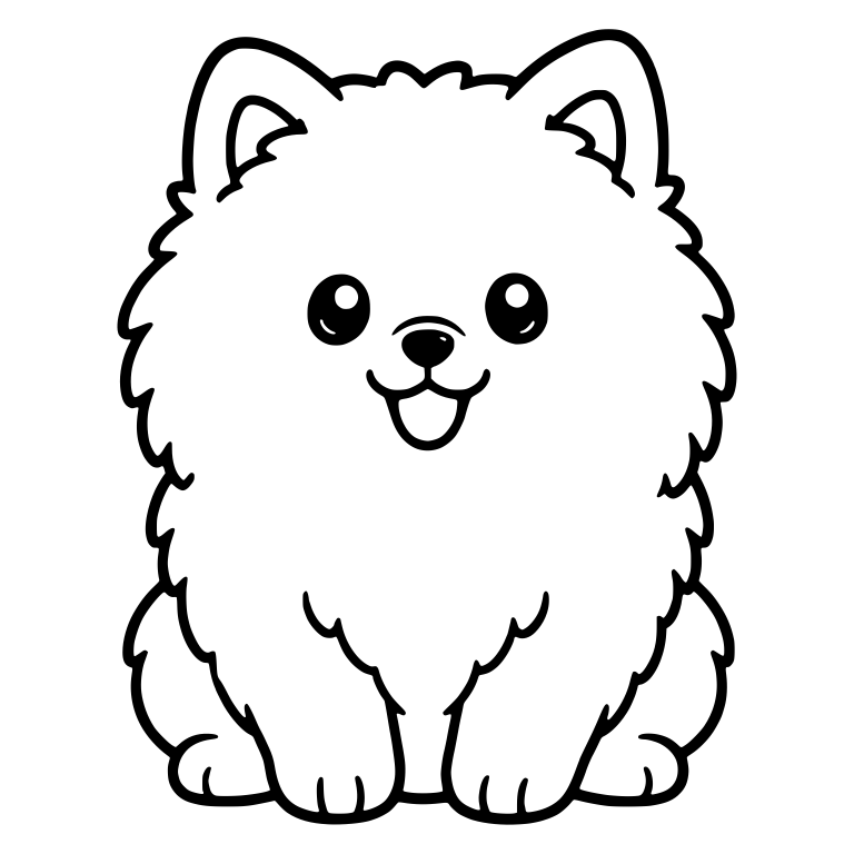 Fluffy Pomeranian Sitting Front View With Shiny Eyes — free animal SVG cut file