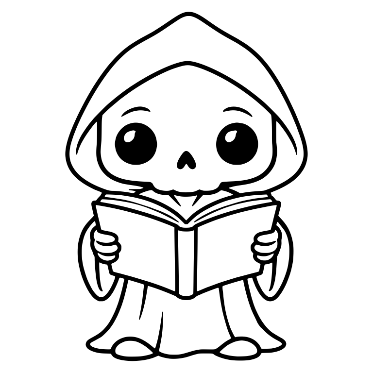 Grim Reaper Reading an Open Book While Standing — free characters SVG cut file