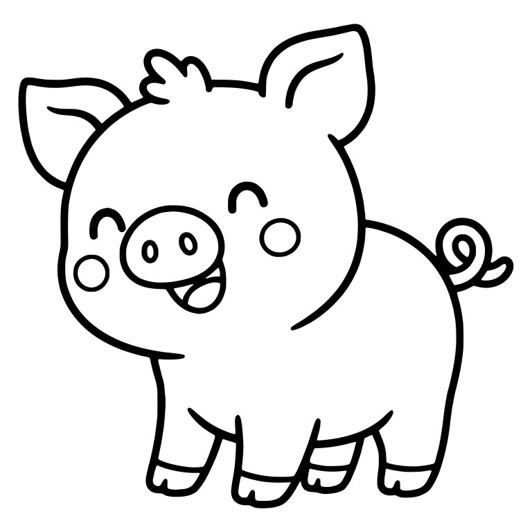 Happy Standing Kawaii Piglet With Hair Tuft — free animal SVG cut file