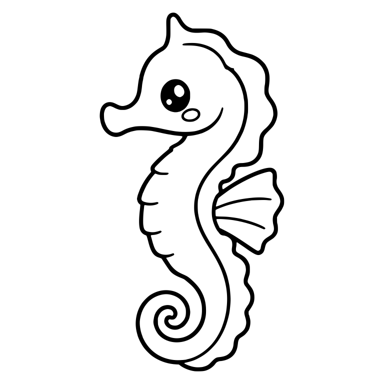 Slender Kawaii Seahorse with Ruffled Back and Shell Fin — free animal SVG cut file