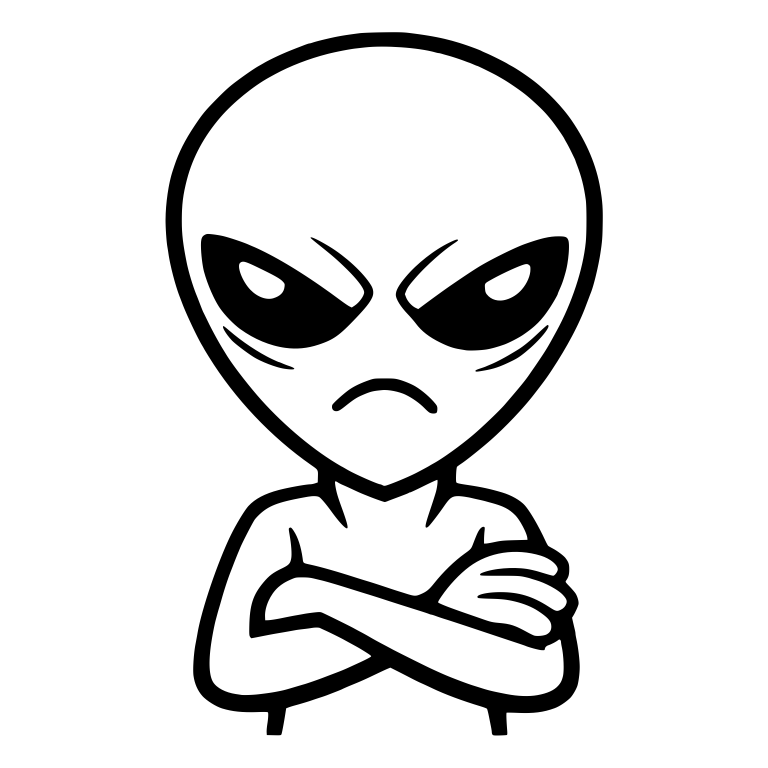 Scowling Grey Alien With Visible Neck and Crossed Arms — free fantasy-creature SVG cut file