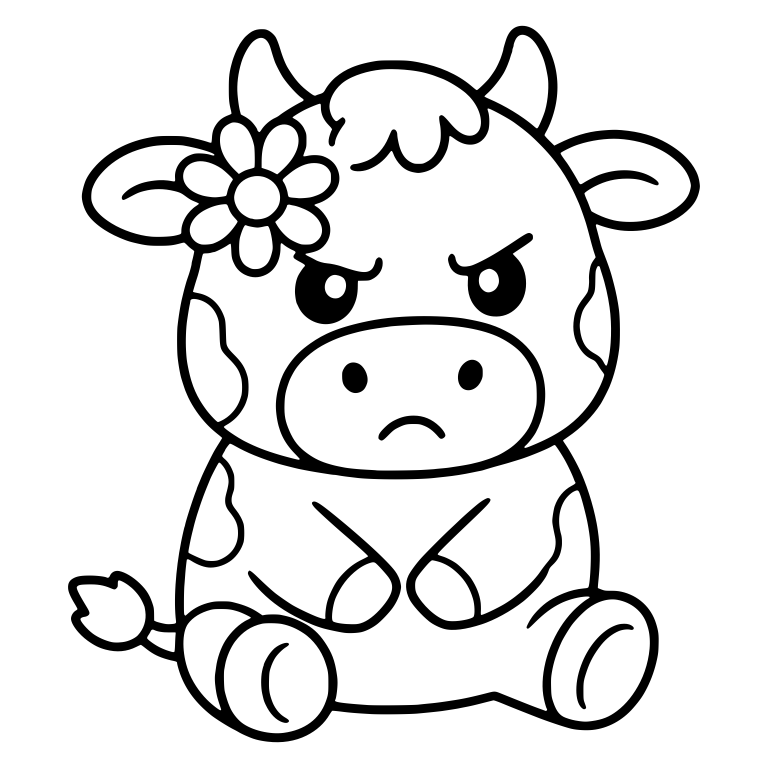 Angry Sitting Cow With Daisy Hair Flower — free animal SVG cut file