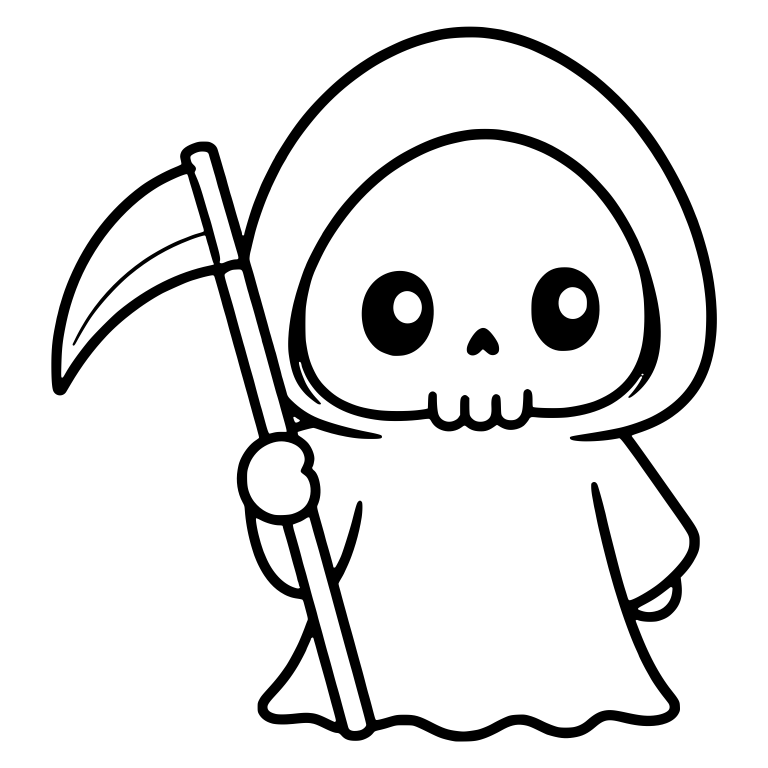 Standing Skull Reaper With Big Curved Scythe — free characters SVG cut file