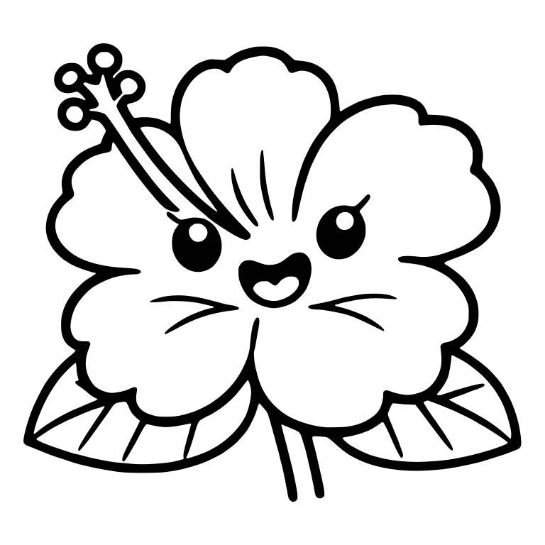 Happy Kawaii Hibiscus With Open Mouth and Long Stamen — free floral SVG cut file