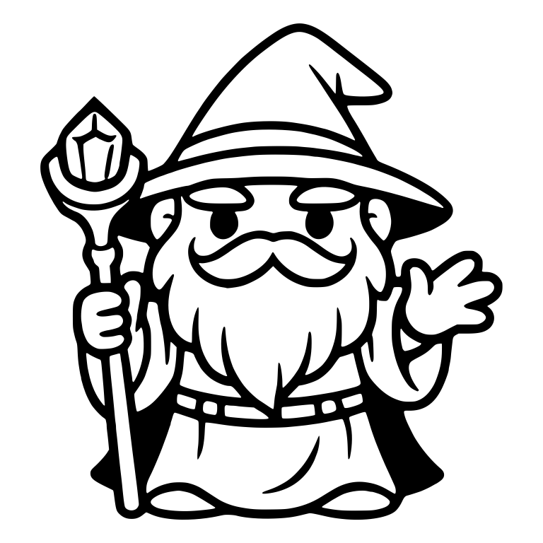 Bearded Wizard with Crystal Staff Waving Hand — free characters SVG cut file