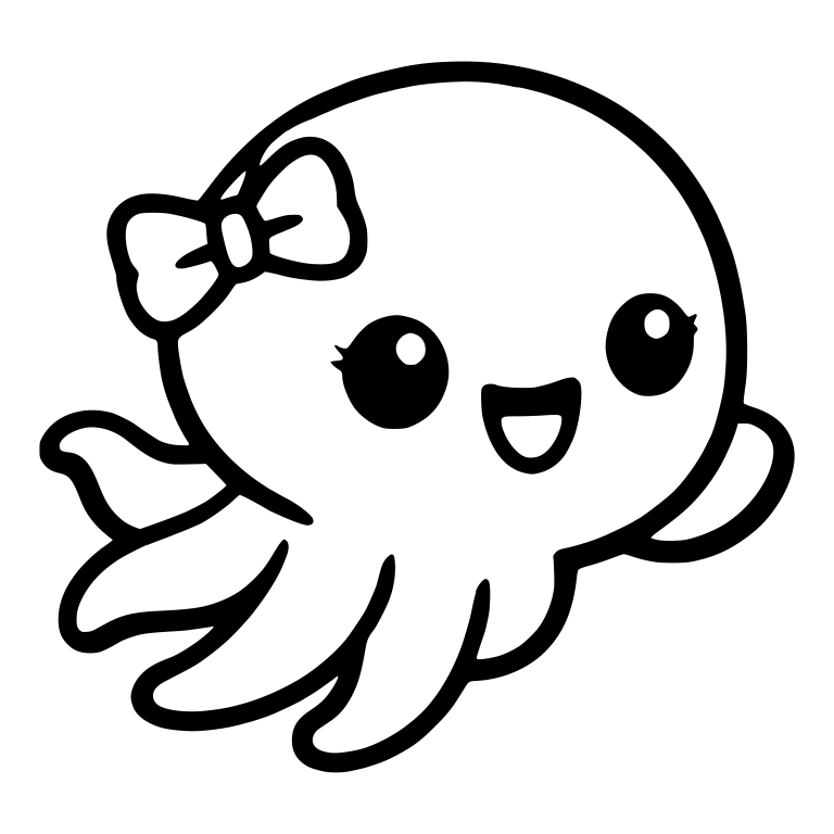 Cute Octopus With Hair Bow Waving a Tentacle — free animal SVG cut file