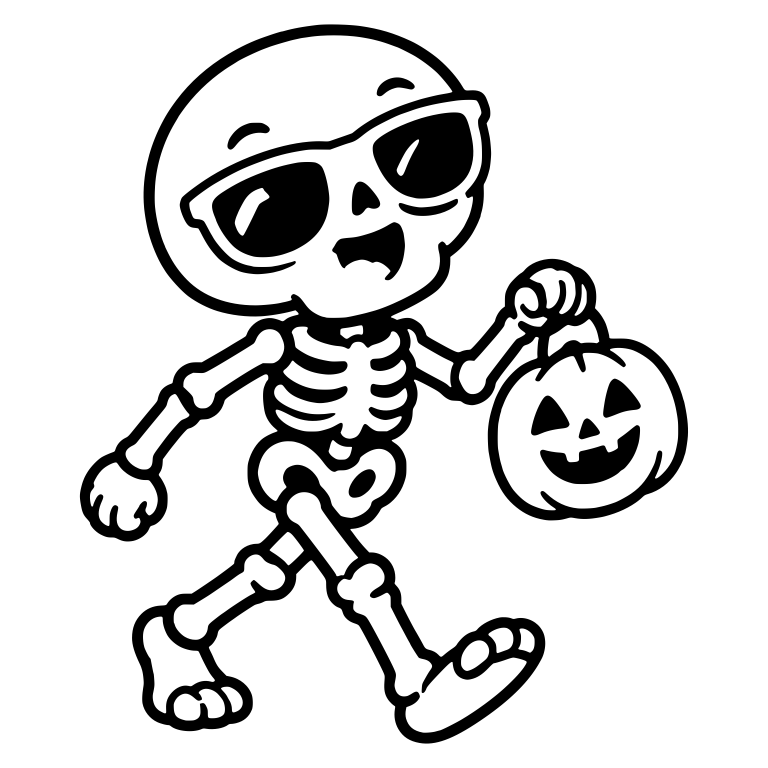 Skeleton in Sunglasses Carrying Pumpkin Bucket — free skeleton SVG cut file
