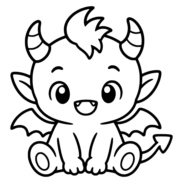 Baby Devil Sitting With Striped Horns and Big Hair Swoop — free fantasy-creature SVG cut file