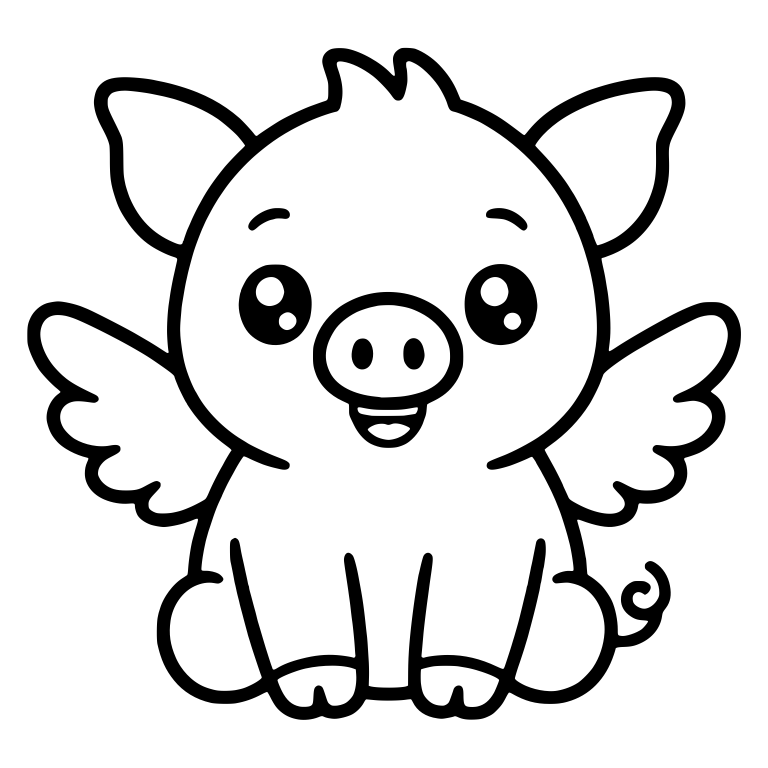 Winged Piglet Sitting With Tuft of Hair and Curly Tail — free animal SVG cut file