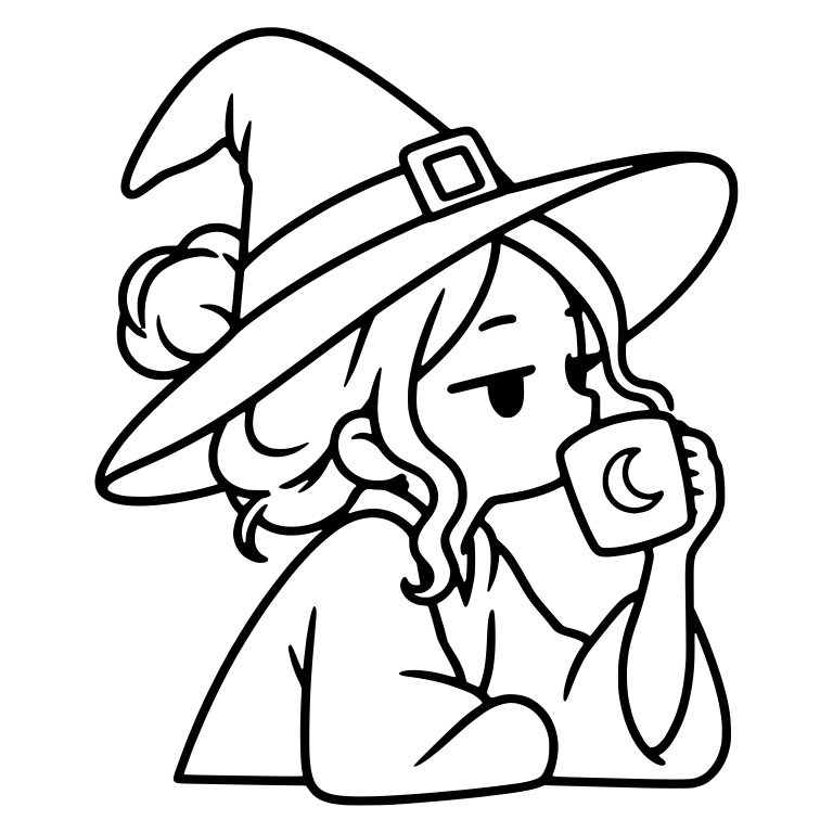 Bored Witch Sipping from a Crescent Moon Mug — free characters SVG cut file