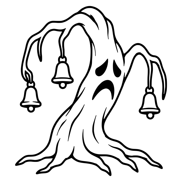 Sad Drooping Tree with Three Hanging Bells — free floral SVG cut file