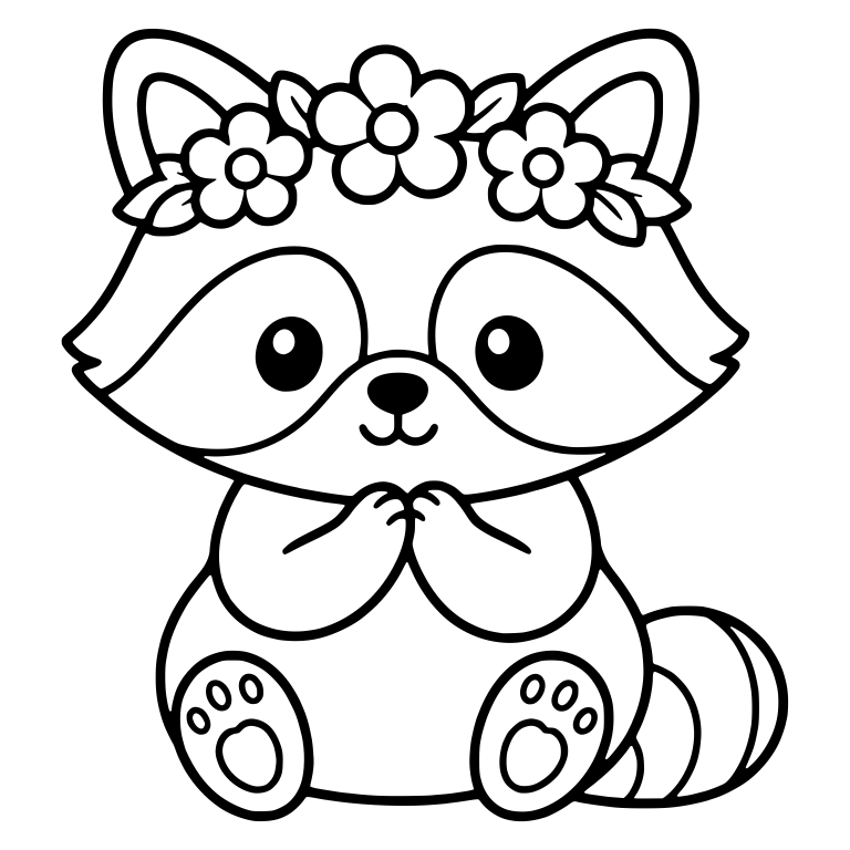 Sitting Raccoon in Flower Crown With Clasped Paws — free animal SVG cut file