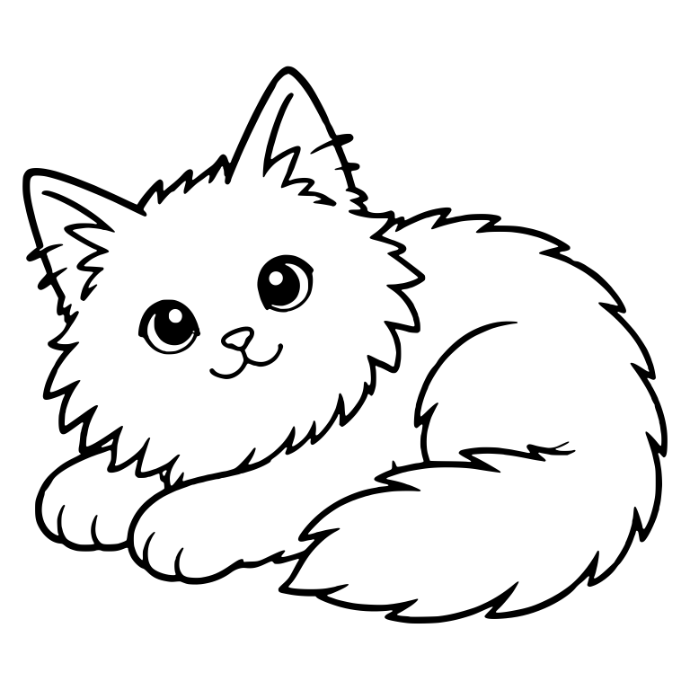Fluffy Kitten Lying Down Looking Up With Bushy Tail — free animal SVG cut file
