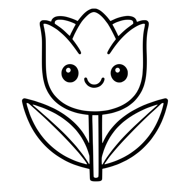 Kawaii Tulip With Wide Spread Leaves and Back Petals — free floral SVG cut file