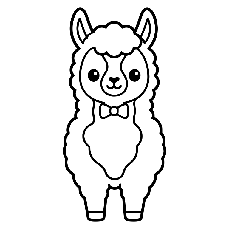 Kawaii Llama in Bow Tie Standing Front View — free animal SVG cut file