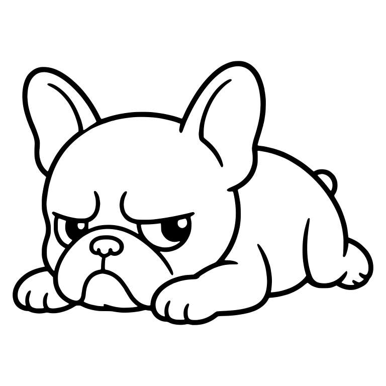 Grumpy French Bulldog Lying Down Resting on Paws — free animal SVG cut file