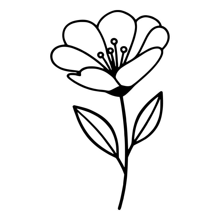 Open Blossom With Stamens and Two Leaves — free floral SVG cut file