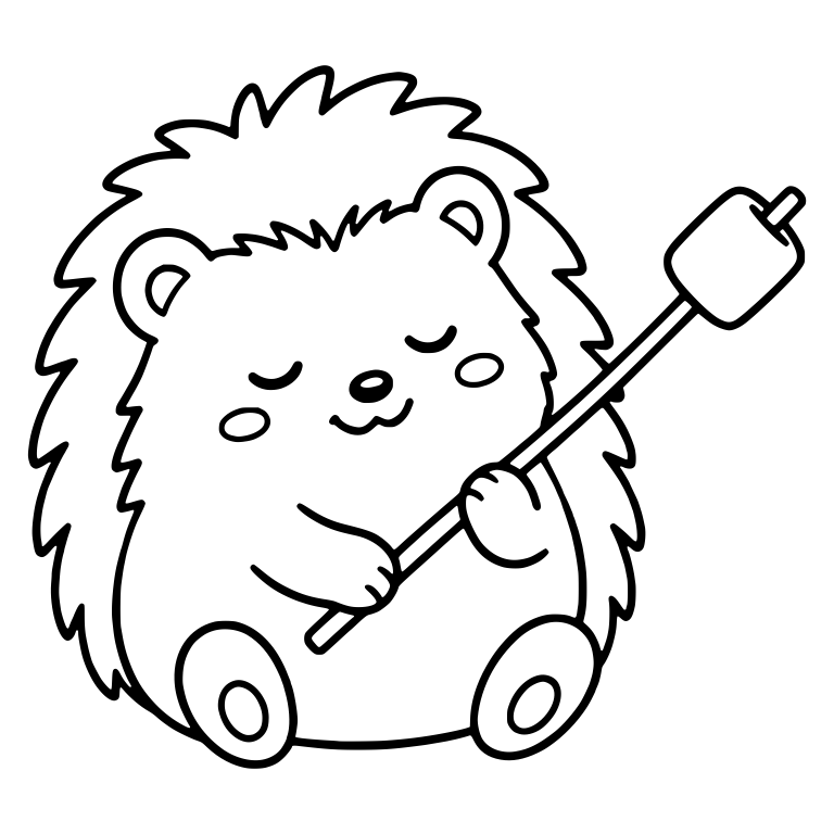 Sleepy Hedgehog Sitting with Marshmallow Stick — free animal SVG cut file