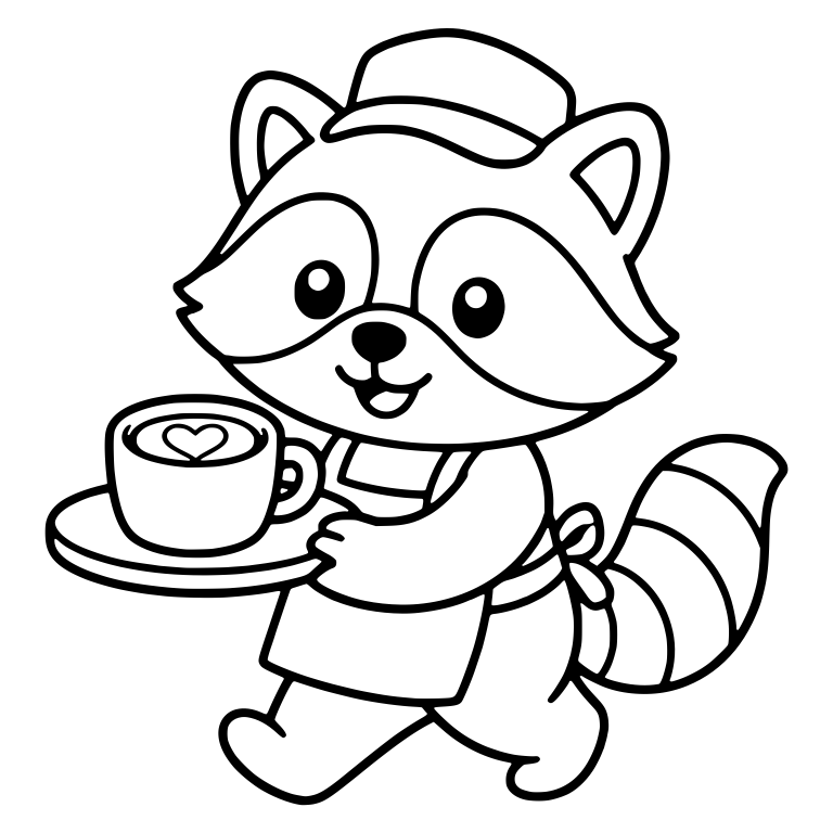 Barista Raccoon Carrying Heart Latte on Tray — free animal SVG cut file