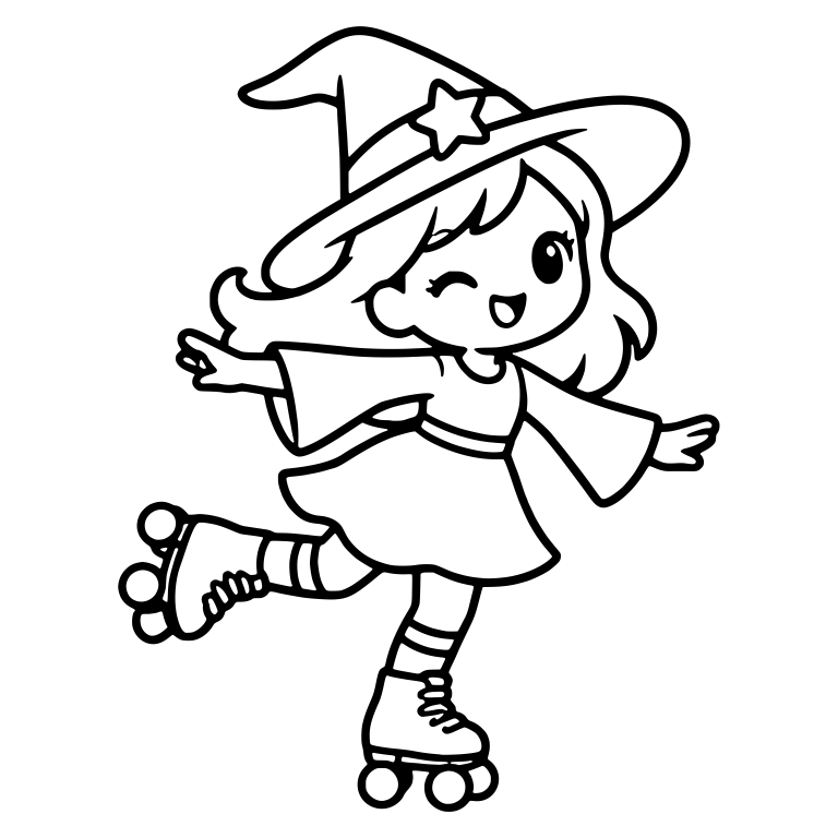 Winking Roller Skating Witch With Star Hat — free characters SVG cut file
