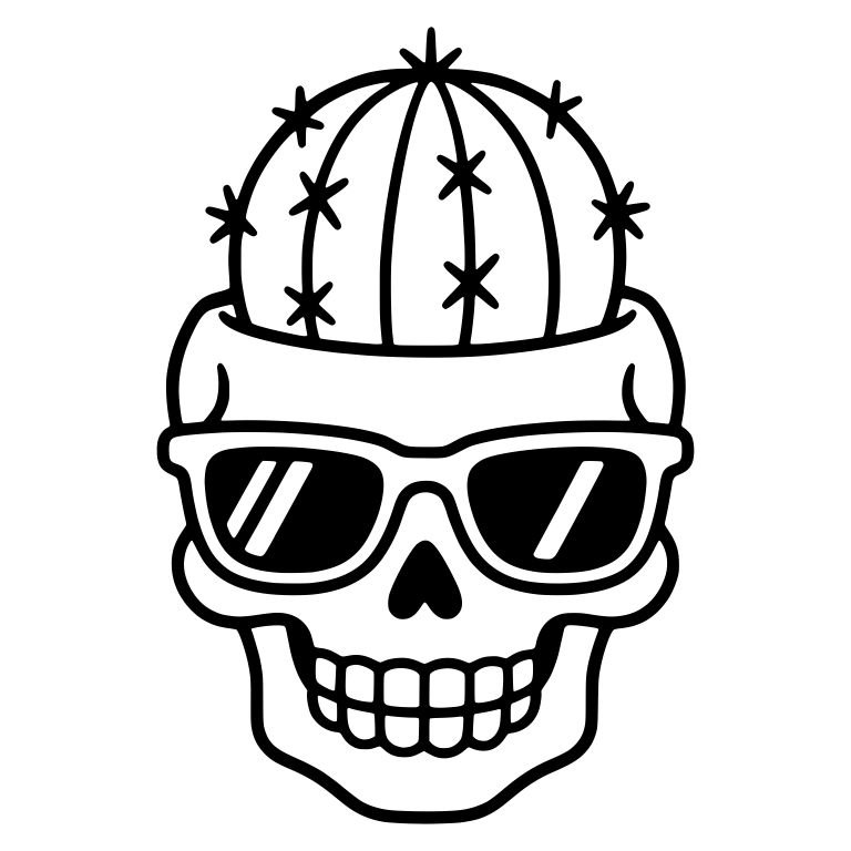 Sunglasses Skull Planter With Barrel Cactus — free skeleton SVG cut file
