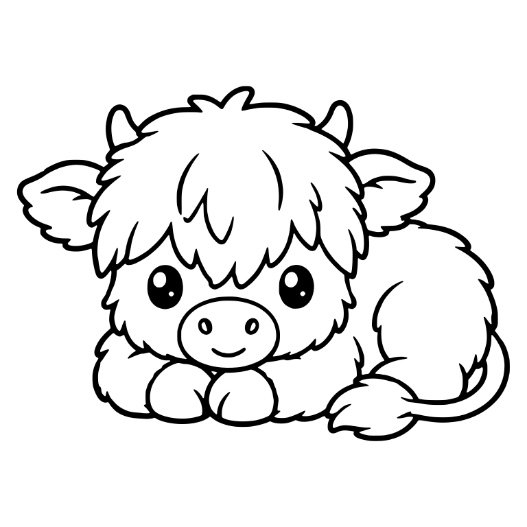 Lying Highland Calf With Tiny Horns — free animal SVG cut file