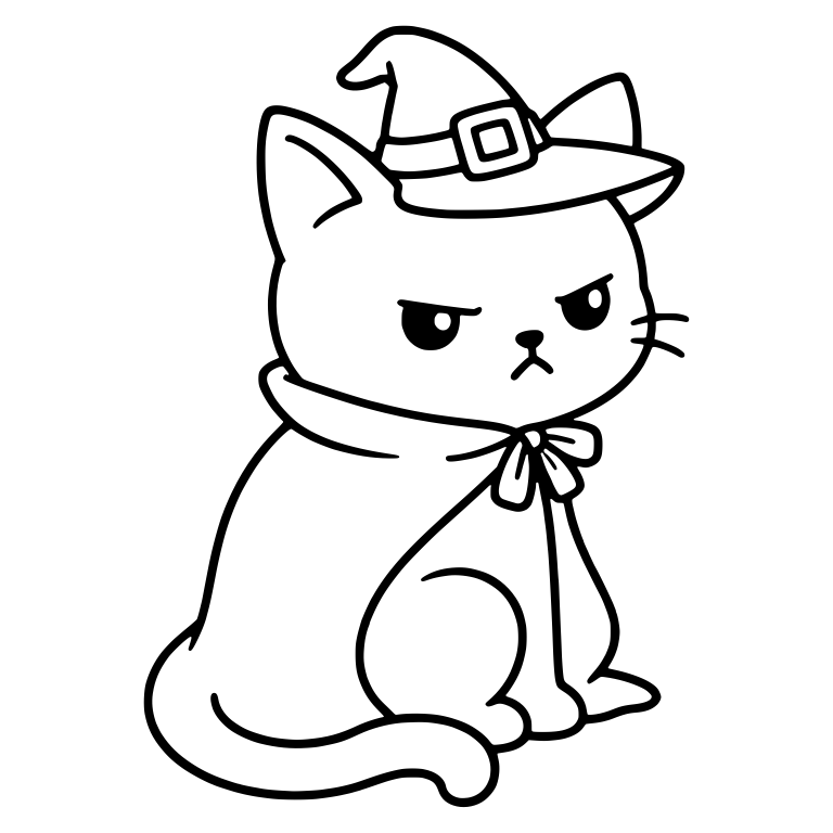 Grumpy Kitten in Buckled Witch Hat and Bow Cape — free animal SVG cut file