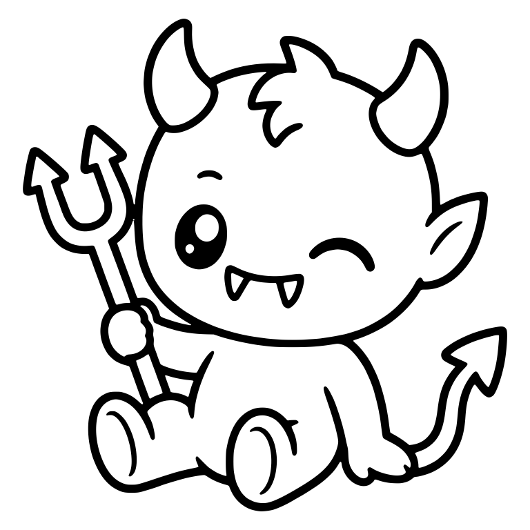 Winking Baby Devil Sitting With Trident — free fantasy-creature SVG cut file