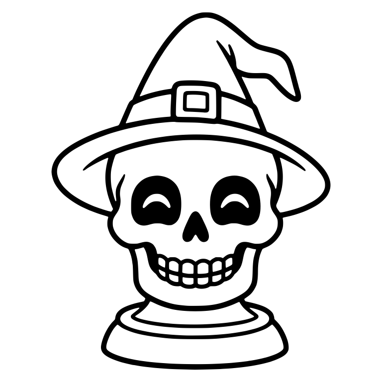 Skull on Pedestal Wearing Witch Hat — free skeleton SVG cut file
