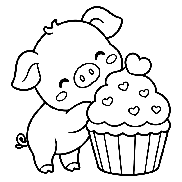 Piglet Leaning on Heart-Sprinkle Cupcake — free animal SVG cut file