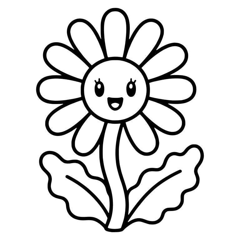 Daisy With Eyelashes, Open Smile and Ruffled Leaves — free floral SVG cut file