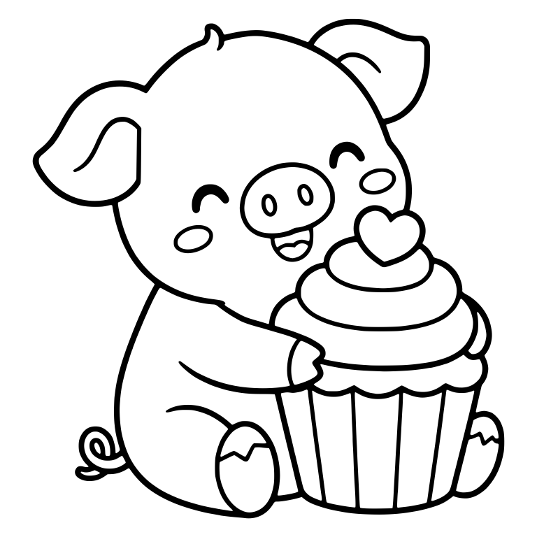 Piglet Cuddling a Big Heart-Topped Cupcake — free animal SVG cut file