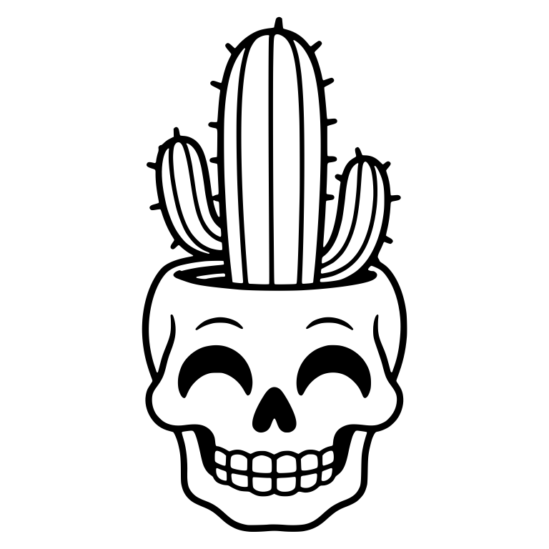 Happy Skull Planter With Three Tall Columnar Cacti — free skeleton SVG cut file