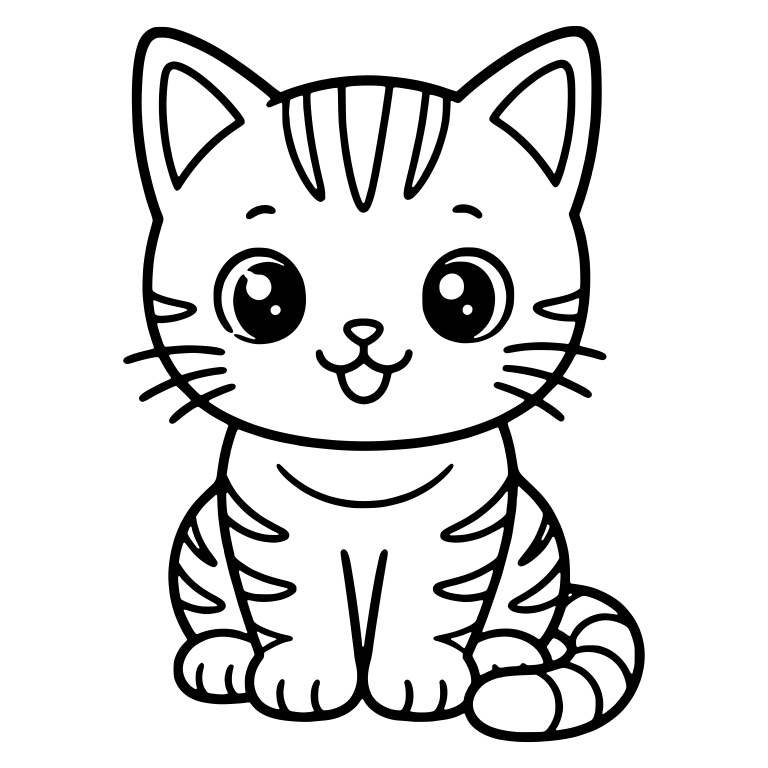 Striped Tabby Kitten Sitting With Open Mouth Smile — free animal SVG cut file