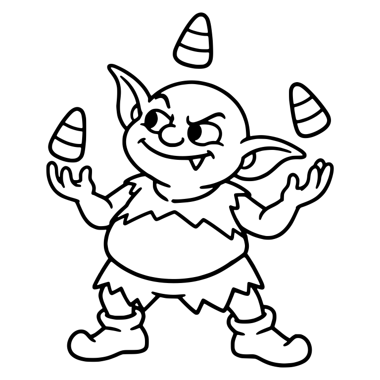 Sly Goblin with Round Belly Juggling Candy Corn — free fantasy-creature SVG cut file