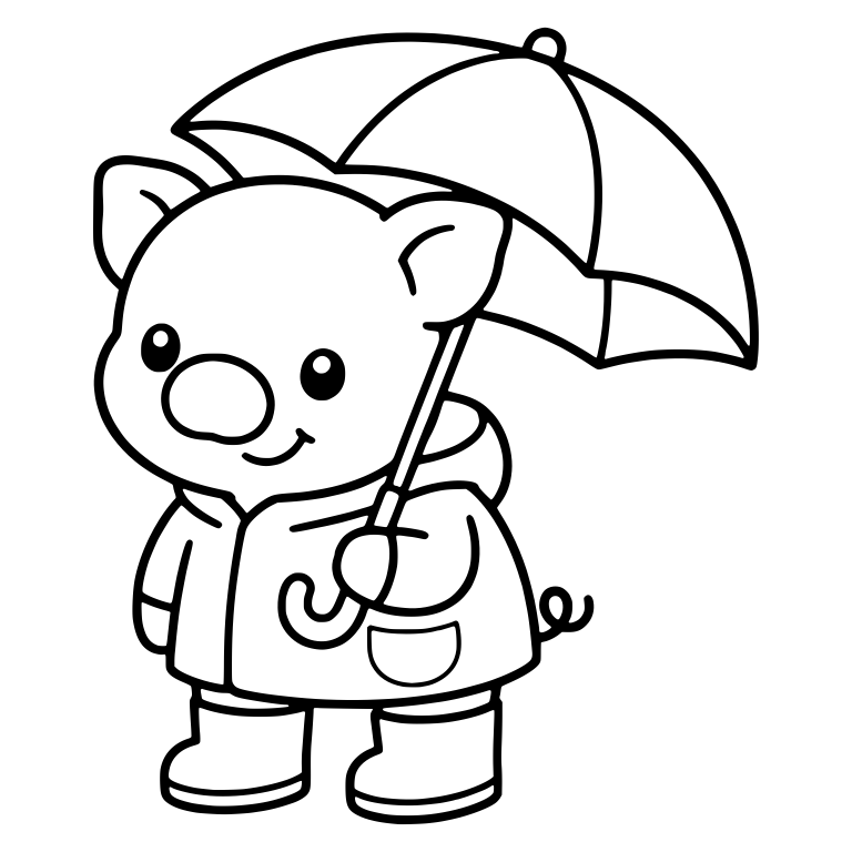 Piglet In Raincoat Holding An Umbrella — free animal SVG cut file