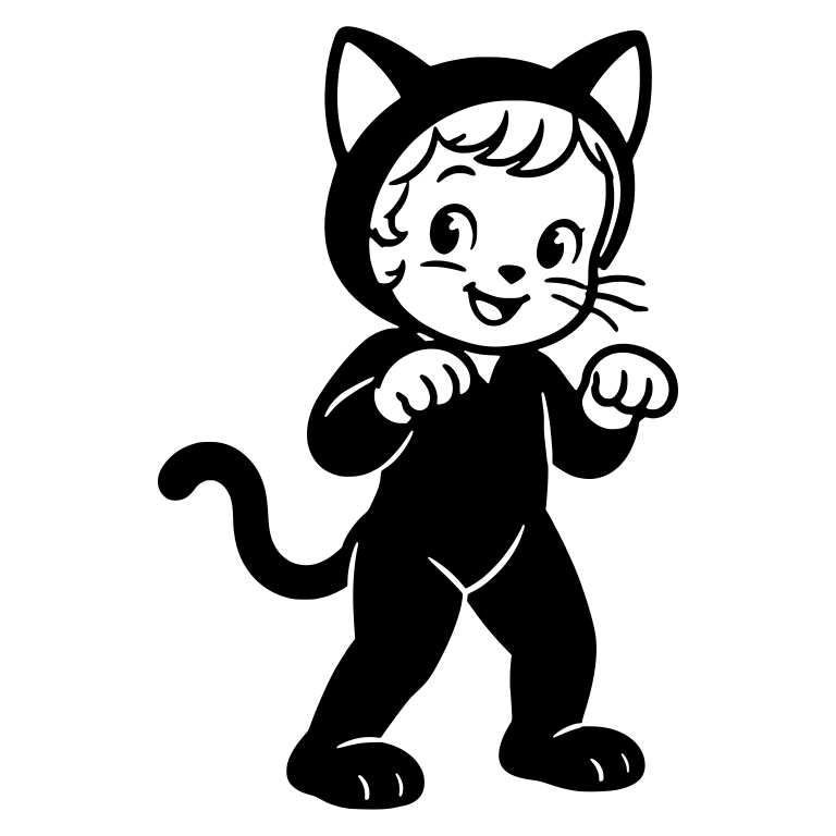 Whiskered Kid in Black Cat Costume With Paws Up — free characters SVG cut file