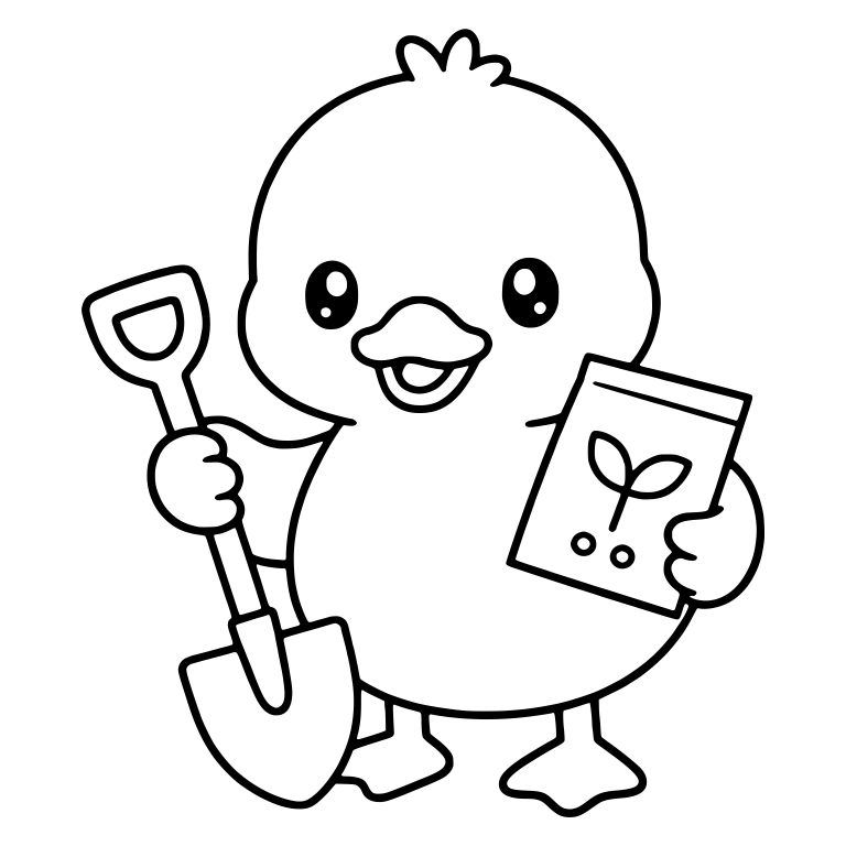 Duckling Holding Shovel and Seed Packet — free animal SVG cut file