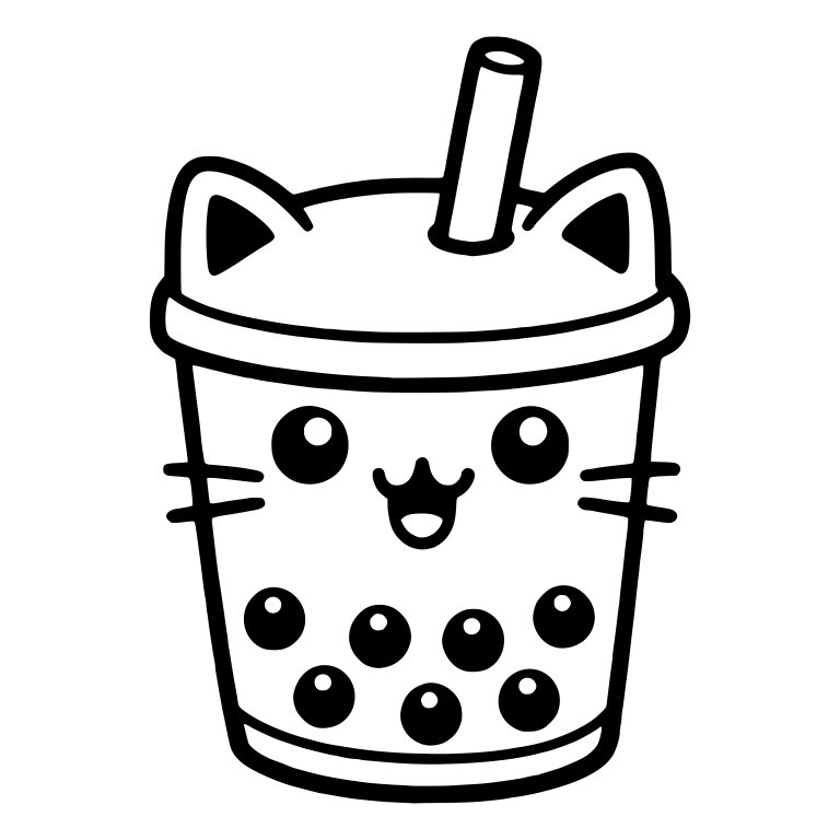 Cat Bubble Tea Cup With Ear Lid and Whiskers — free food SVG cut file