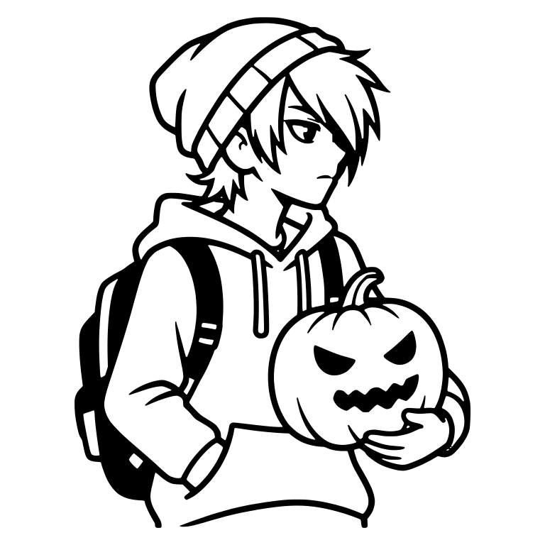 Emo Boy in Beanie and Hoodie Holding Jack-o-Lantern — free characters SVG cut file