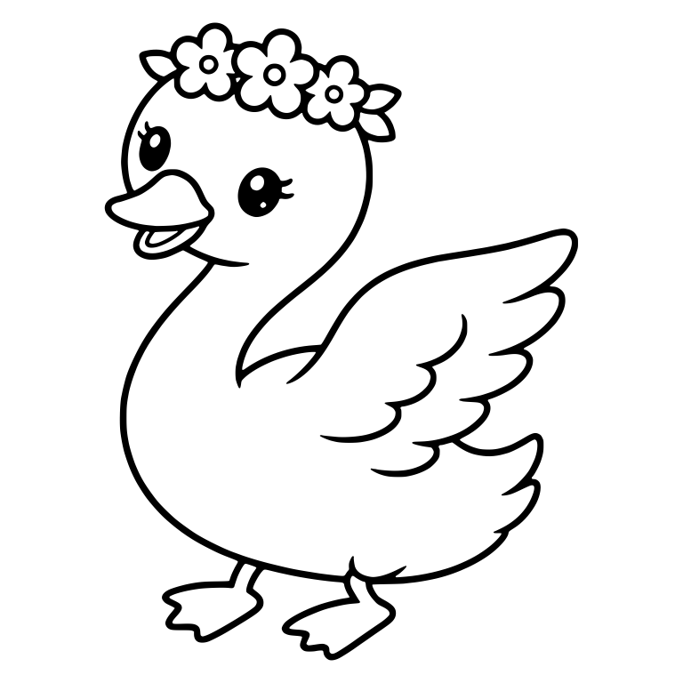 Kawaii Swan with Flower Crown and Raised Wing — free animal SVG cut file