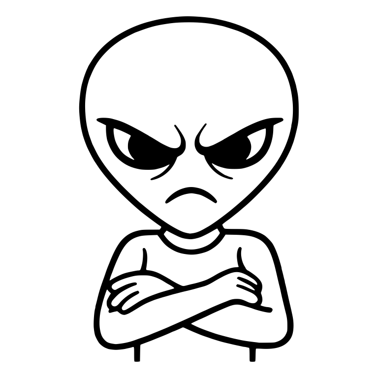 Grumpy Teardrop-Headed Alien With Arms Crossed — free fantasy-creature SVG cut file