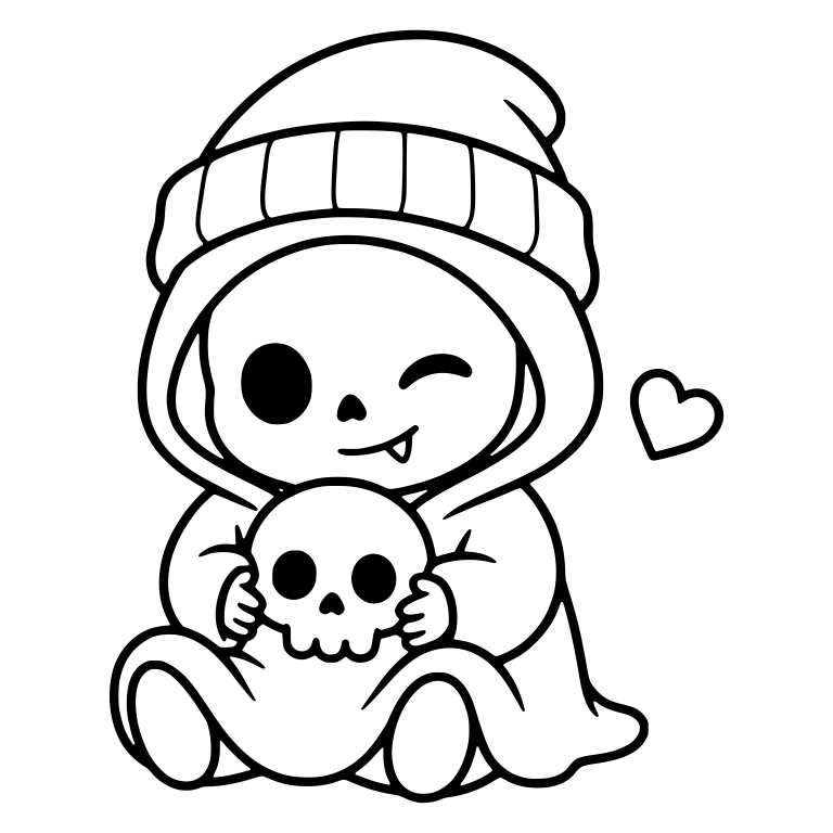 Sitting Winking Reaper Cuddling a Little Skull — free characters SVG cut file