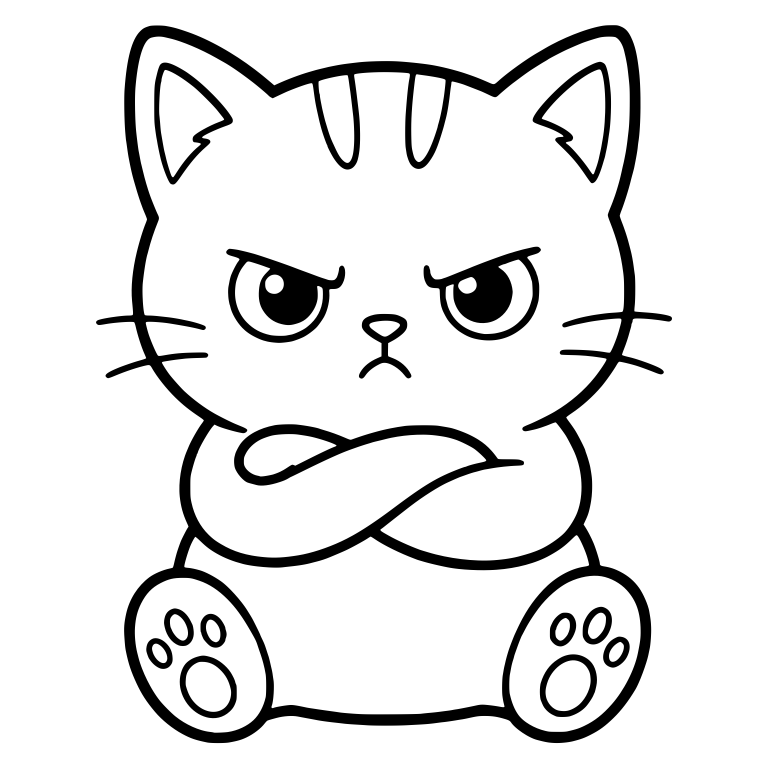 Stubborn Tabby Kitten With Crossed Arms And Big Paw Pads — free animal SVG cut file