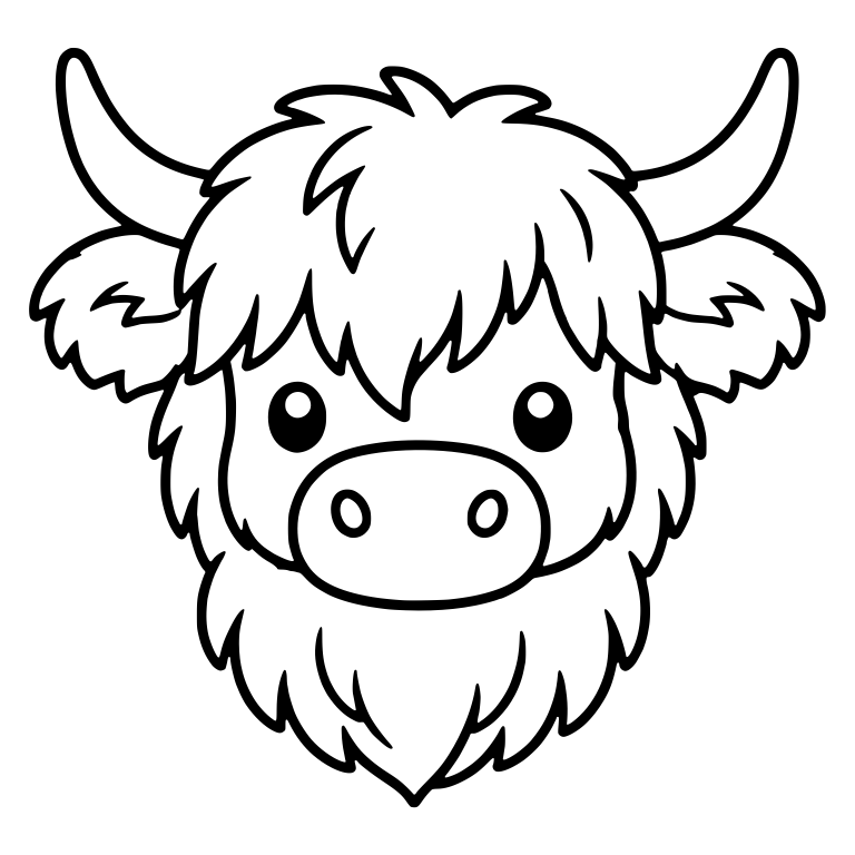 Highland Calf Face With Fringe and Long Beard — free animal SVG cut file