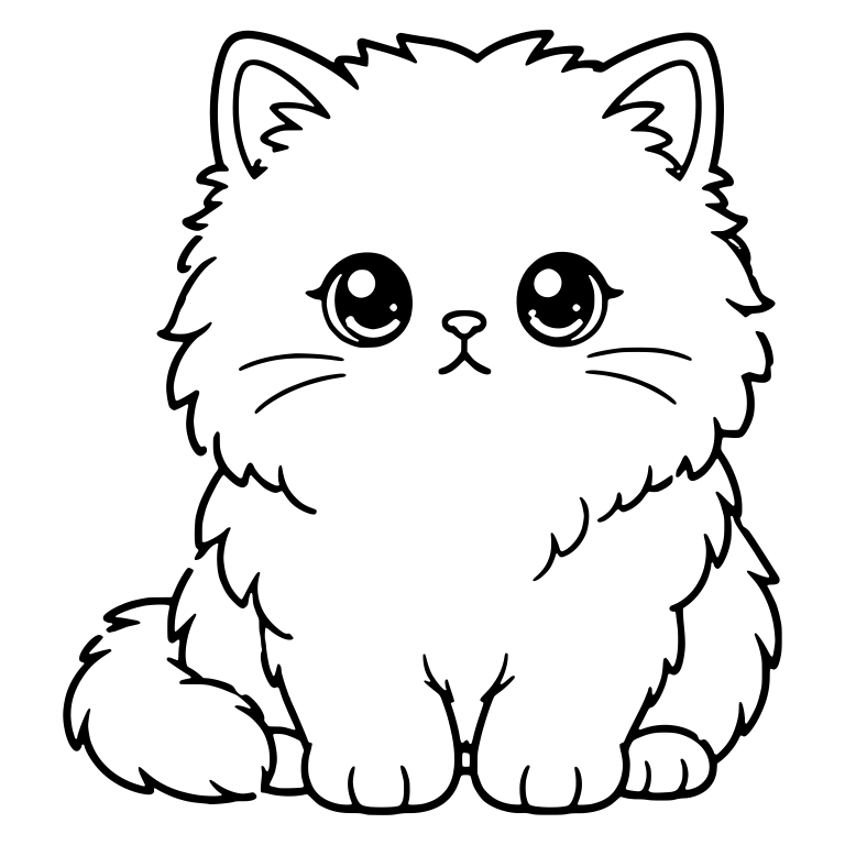 Fluffy Persian Kitten Sitting With Big Shiny Eyes — free animal SVG cut file