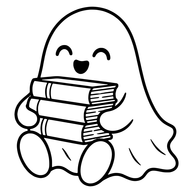 Laughing Ghost Hugging a Stack of Books — free fantasy-creature SVG cut file